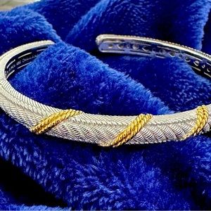 Judith Ripka 14k Clad Textured Gold Rope Diagonal Cable Sterling Hinged Bracelet